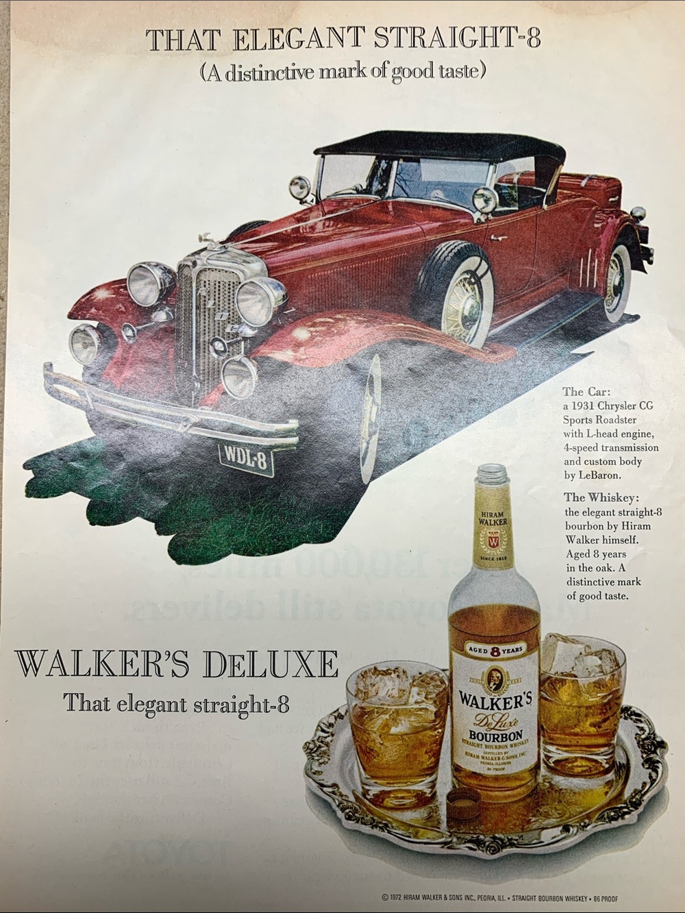 Vintage  Walker’s Bourbon Whiskey Advertisement Look Magazine October 13, 1972